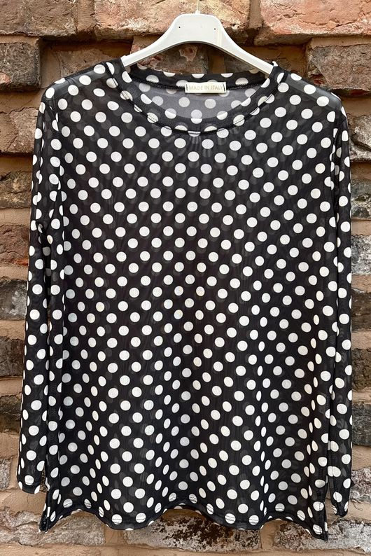 Bobby Mesh Layering Top Dopamine Dot Black White